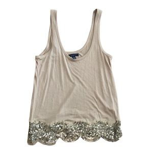 American Eagle Sequin Mesh Scallop Tank Top